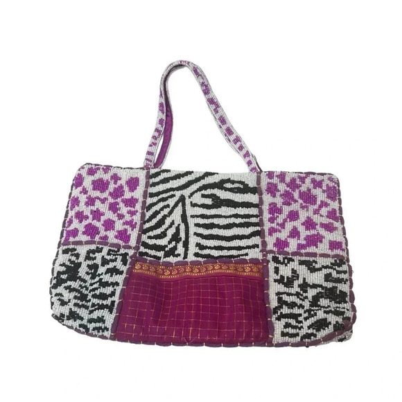 Christiana Designer Beaded Zebra and animal Print bag